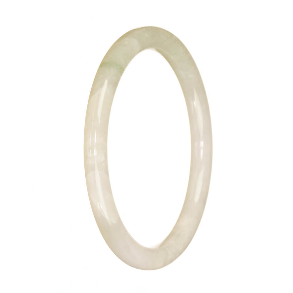 A close-up image of a petite round Real Grade A White Jade Bracelet, measuring 61mm in size. The bracelet appears to be made of smooth, polished white jade, emitting a subtle glow. It is a luxurious piece of jewelry by MAYS™.