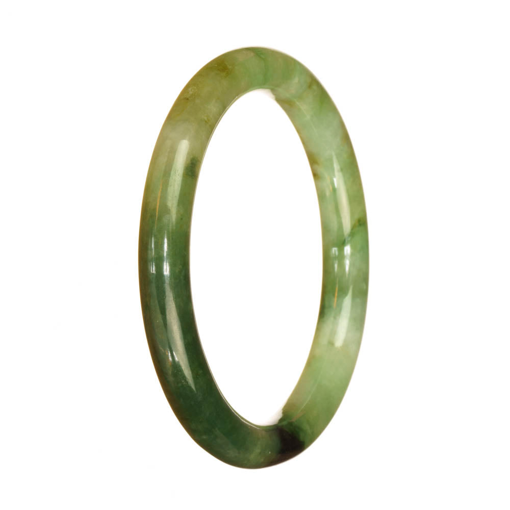 Genuine Grade A Green Pattern Jadeite Bracelet - 59mm Petite Round