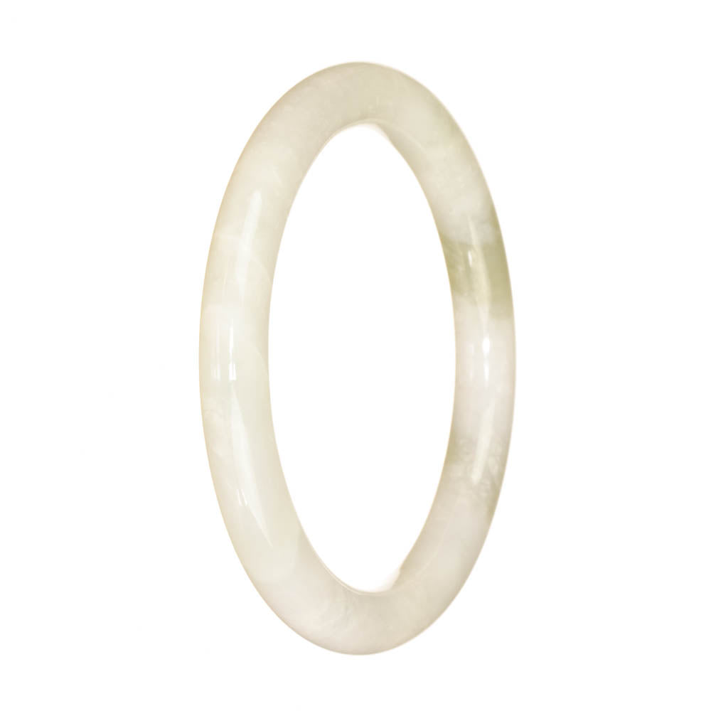 A close-up image of a delicate, round white jade bracelet with a 59mm diameter. The bracelet showcases the exquisite craftsmanship and natural beauty of the Grade A white jade, making it a stunning accessory.