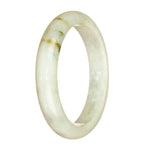A stunning white Burmese jade bangle bracelet with a half moon design, measuring 61mm. Perfect for adding a touch of elegance to any outfit.