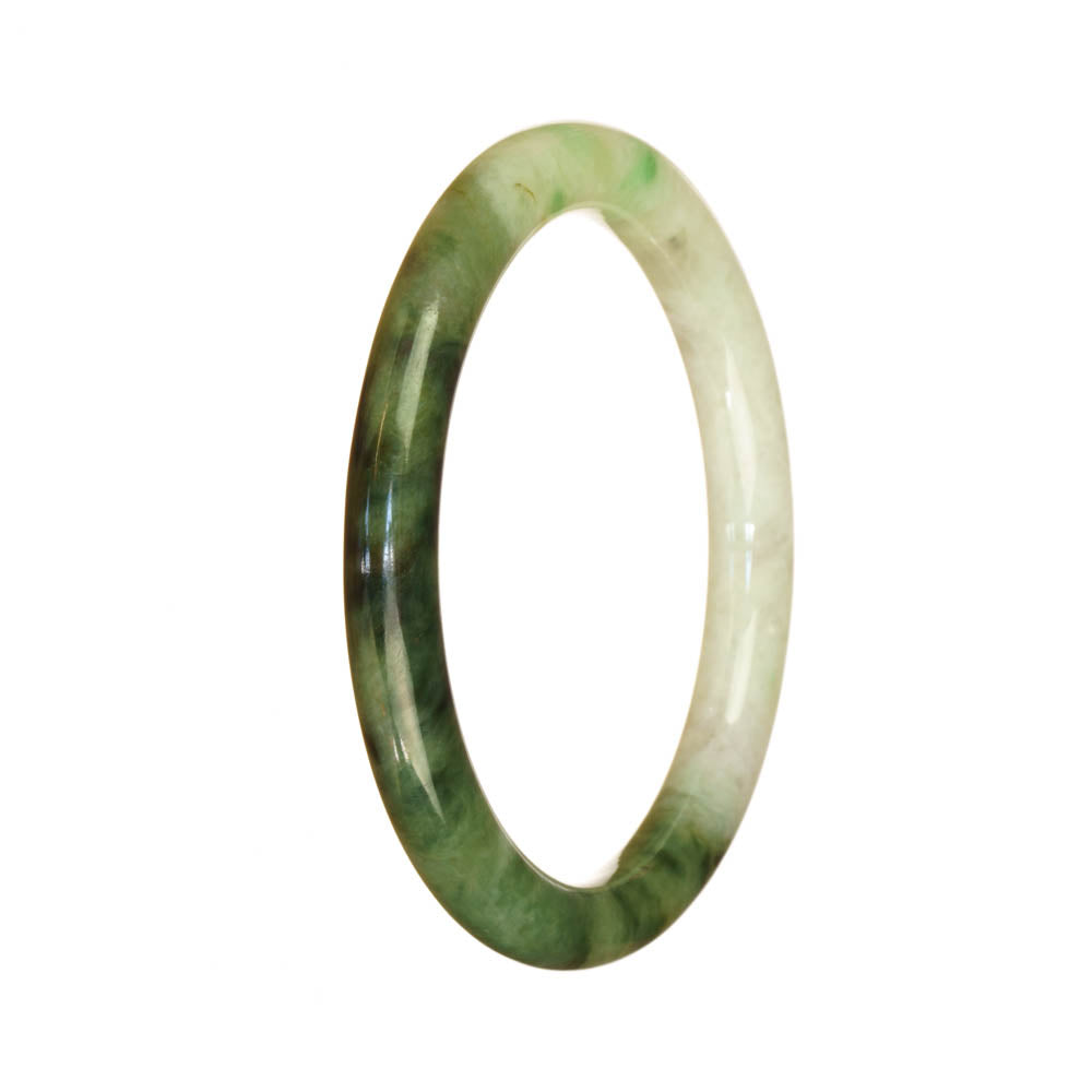 Genuine Grade A White and Green Pattern Burmese Jade Bangle Bracelet - 56mm Petite Round