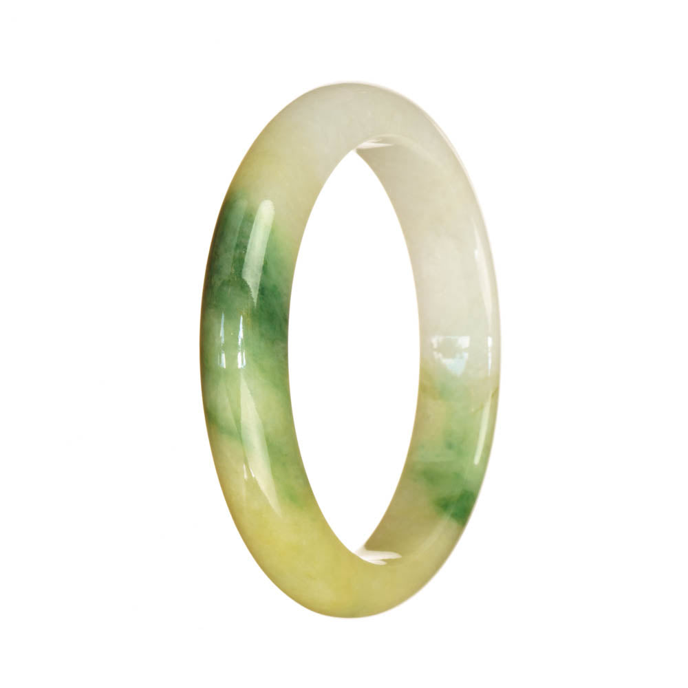 Real Natural White Green and Brown Pattern Traditional Jade Bangle Bracelet - 55mm Half Moon