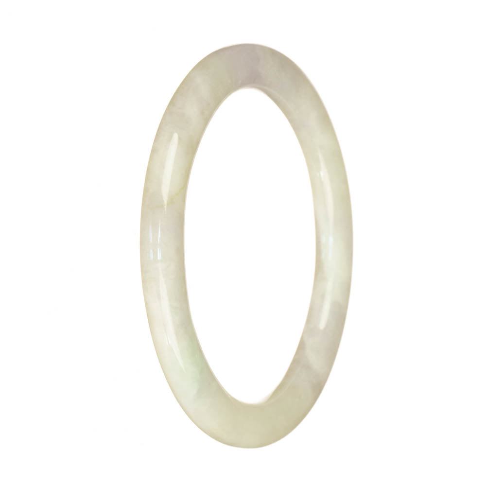 A small, circular white Burmese jade bangle bracelet, measuring 59mm in size.
