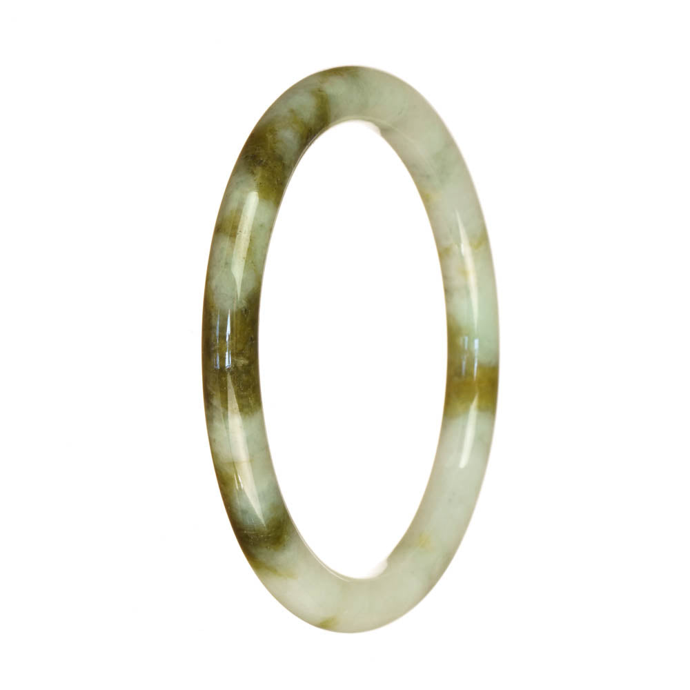 Genuine Grade A Pale Green and Brown Pattern Jade Bangle Bracelet - 60mm Petite Round