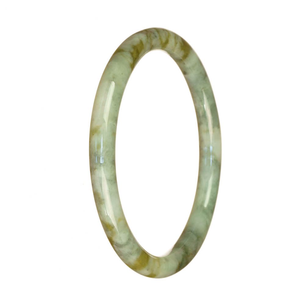 Real Grade A Green and Brown Pattern Jadeite Jade Bangle Bracelet - 61mm Petite Round