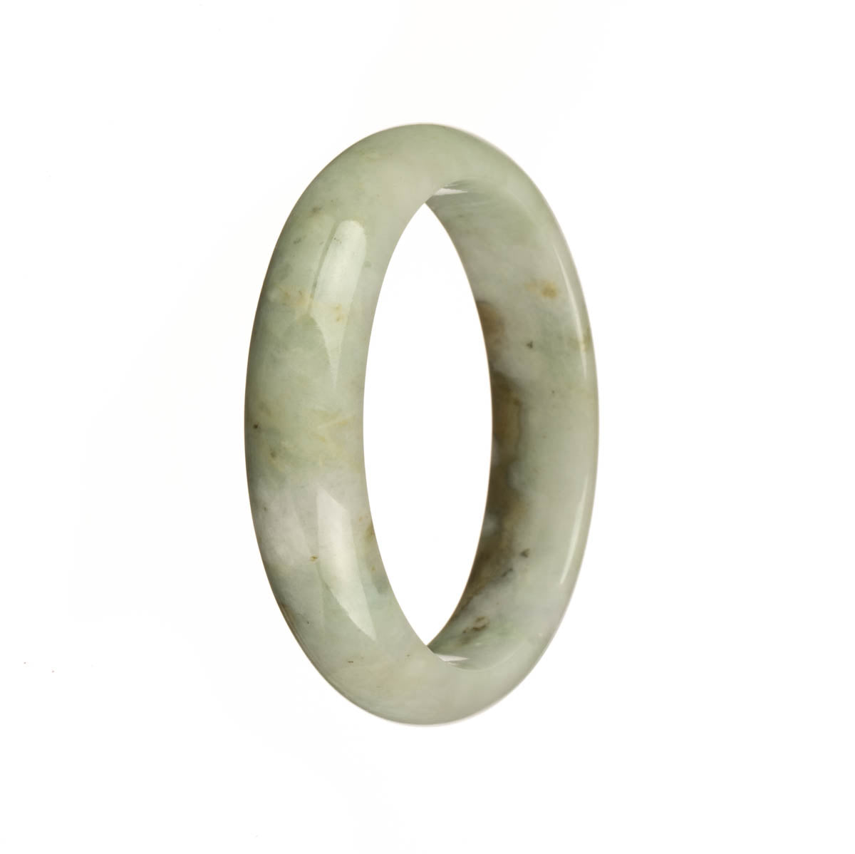 Genuine Type A Pale Green with Brown pattern Jadeite Jade Bangle - 54mm Half Moon