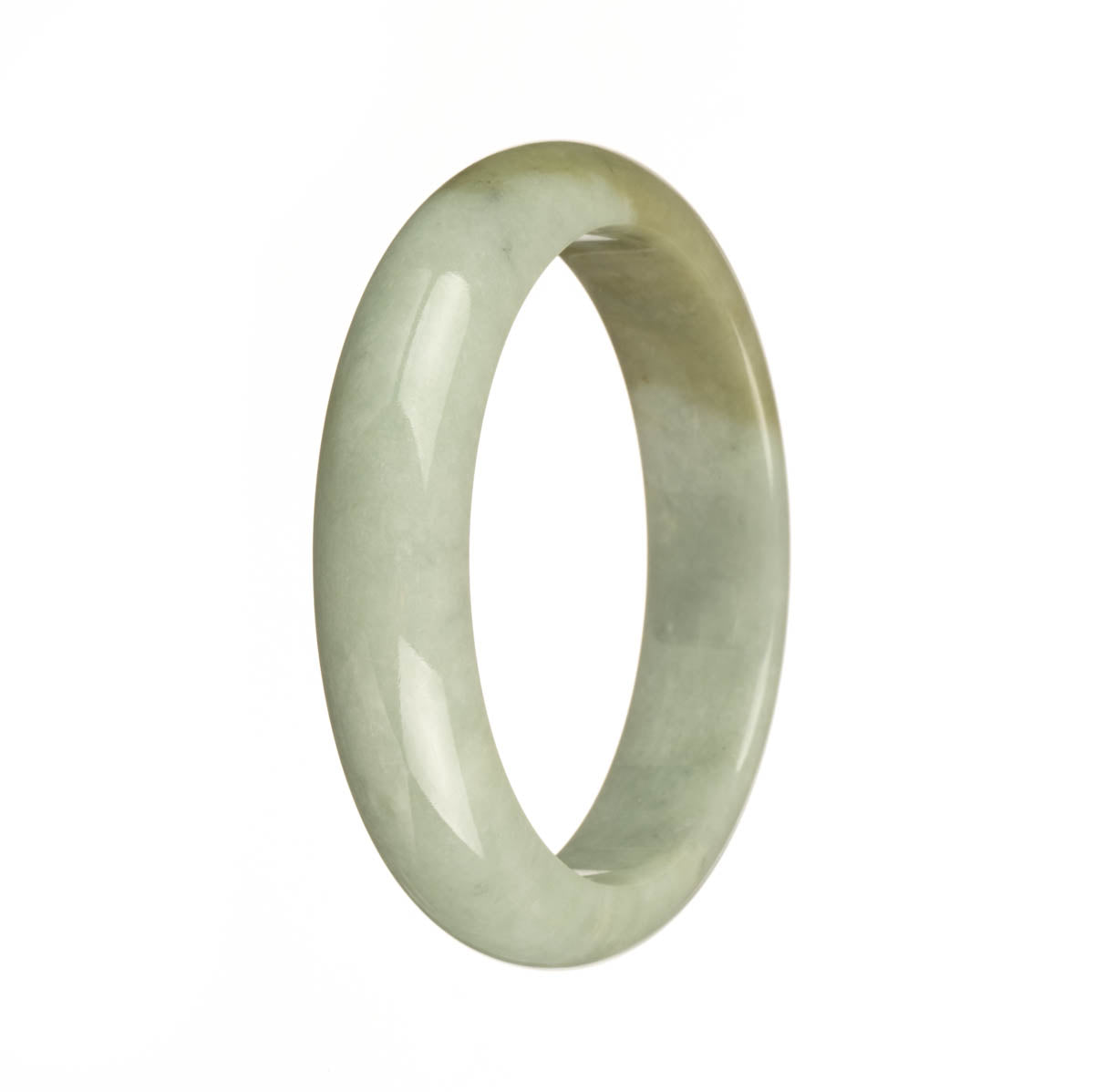 Genuine Grade A Green with Olive Green Patches Jadeite Jade Bangle Bracelet - 57mm Half Moon