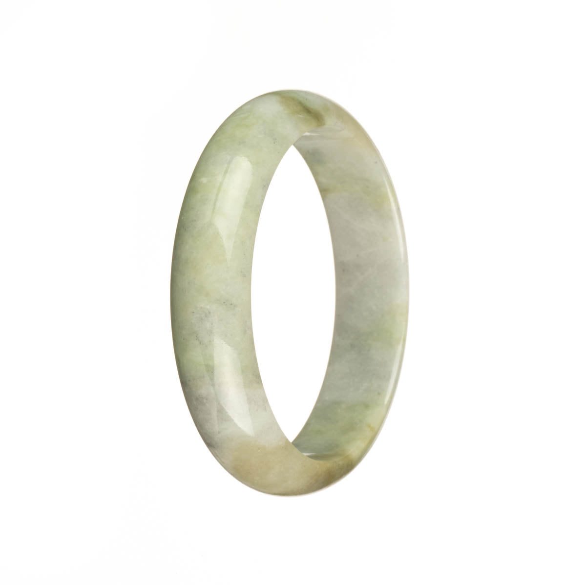 Genuine Grade A Pale Green with Olive Green Pattren Traditional Jade Bangle Bracelet - 54mm Half Moon