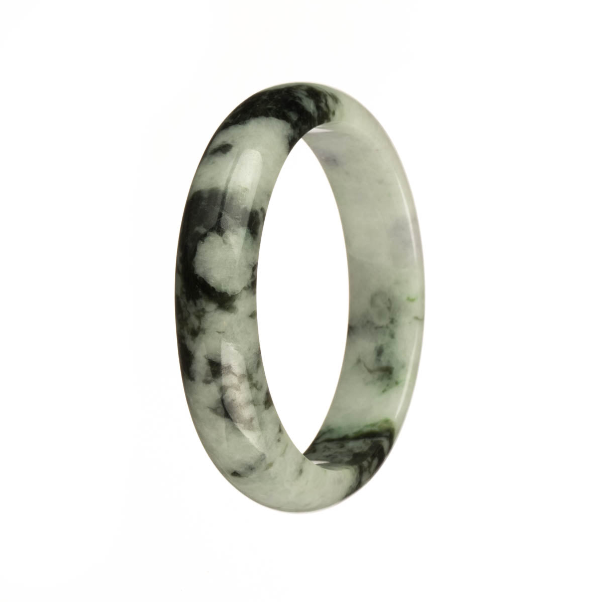 Real Grade A Pale Green with Green Pattern Traditional Jade Bracelet - 54mm Half Moon