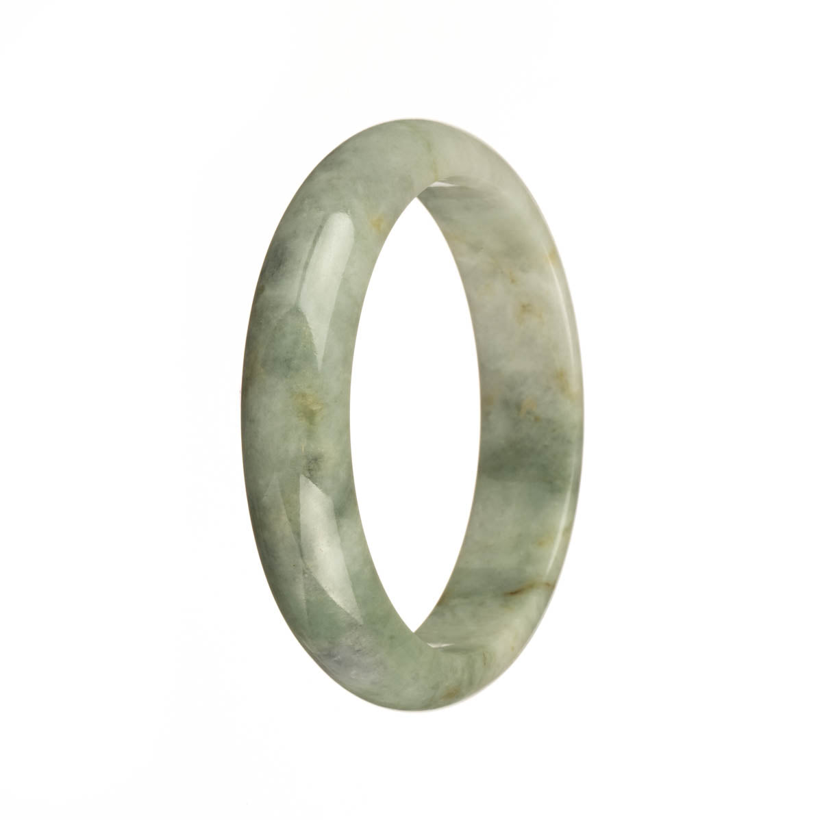 Authentic Natural White with Green Pattern Burma Jade Bangle Bracelet - 55mm Half Moon