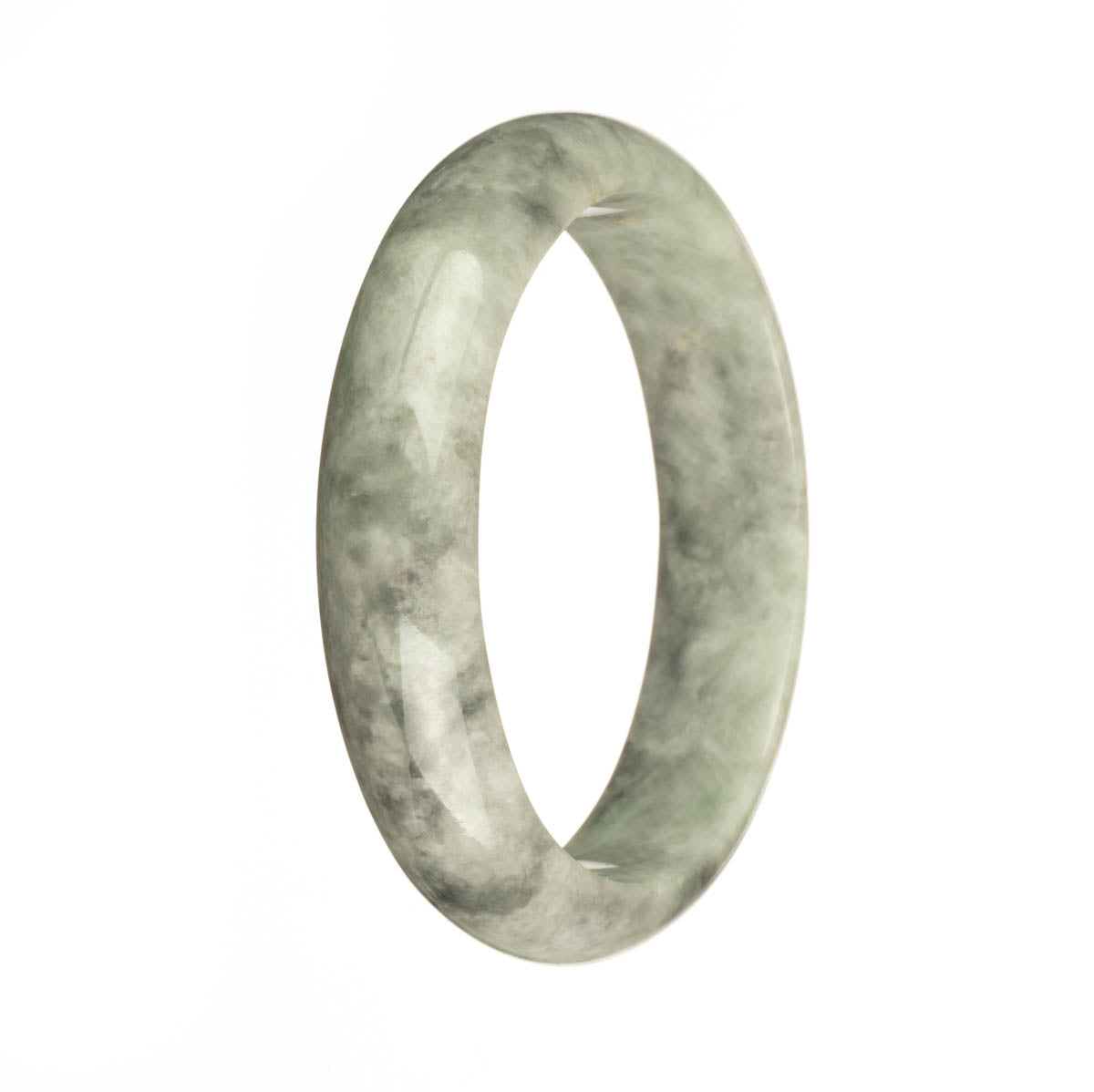 Genuine Grade A White with Grey Pattern Jade Bangle - 59mm Half Moon