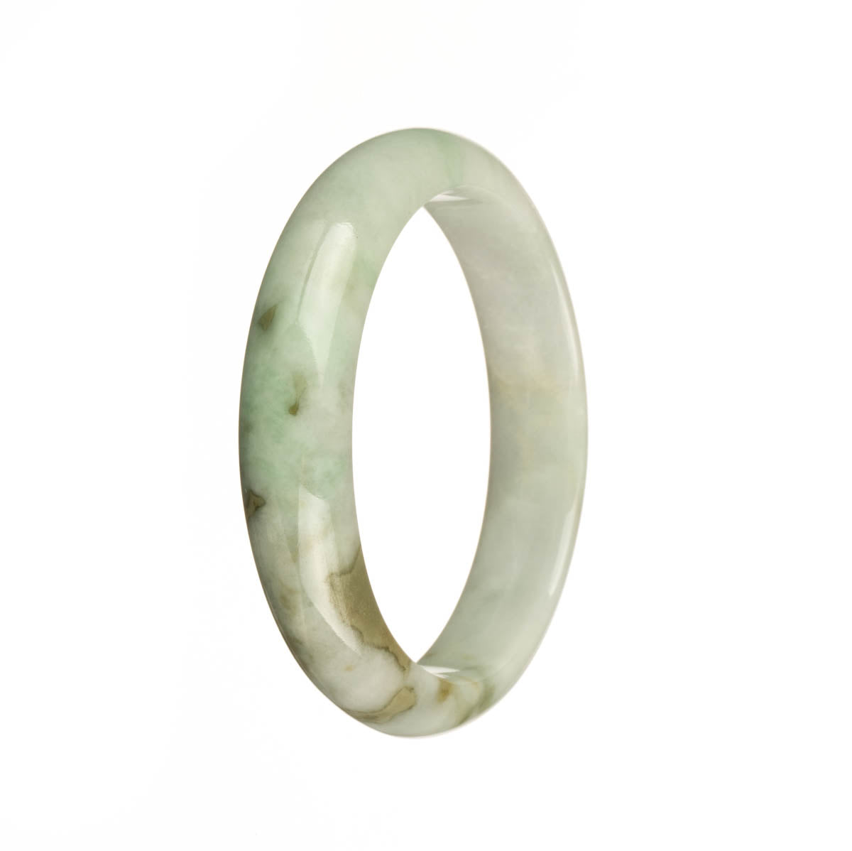 Real Untreated White with Green and Brown Patterns Jadeite Bracelet - 54mm Half Moon