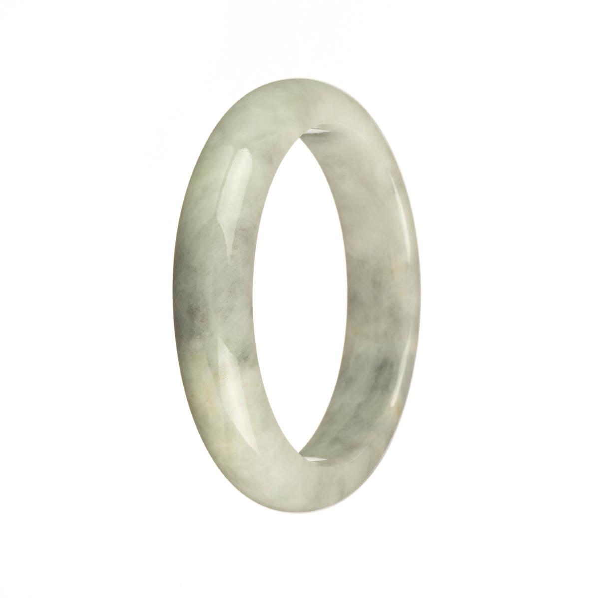 A grey pattern traditional jade bangle bracelet with a half moon shape, measuring 54mm. Certified as untreated.
