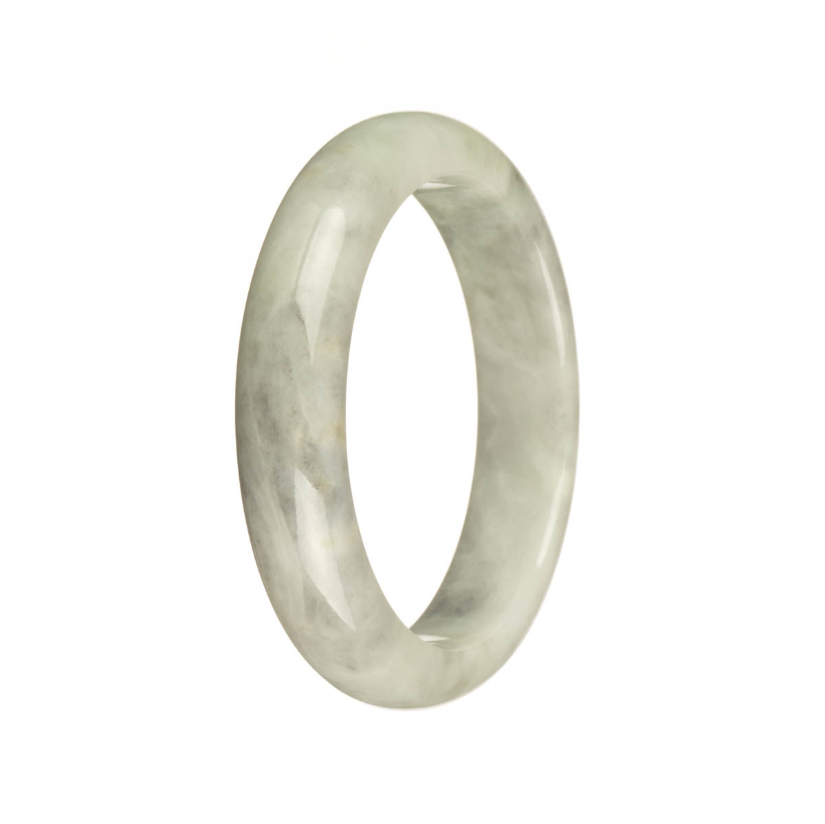 Genuine Grade A Grey Pattern Burmese Jade Bangle Bracelet - 54mm Half Moon