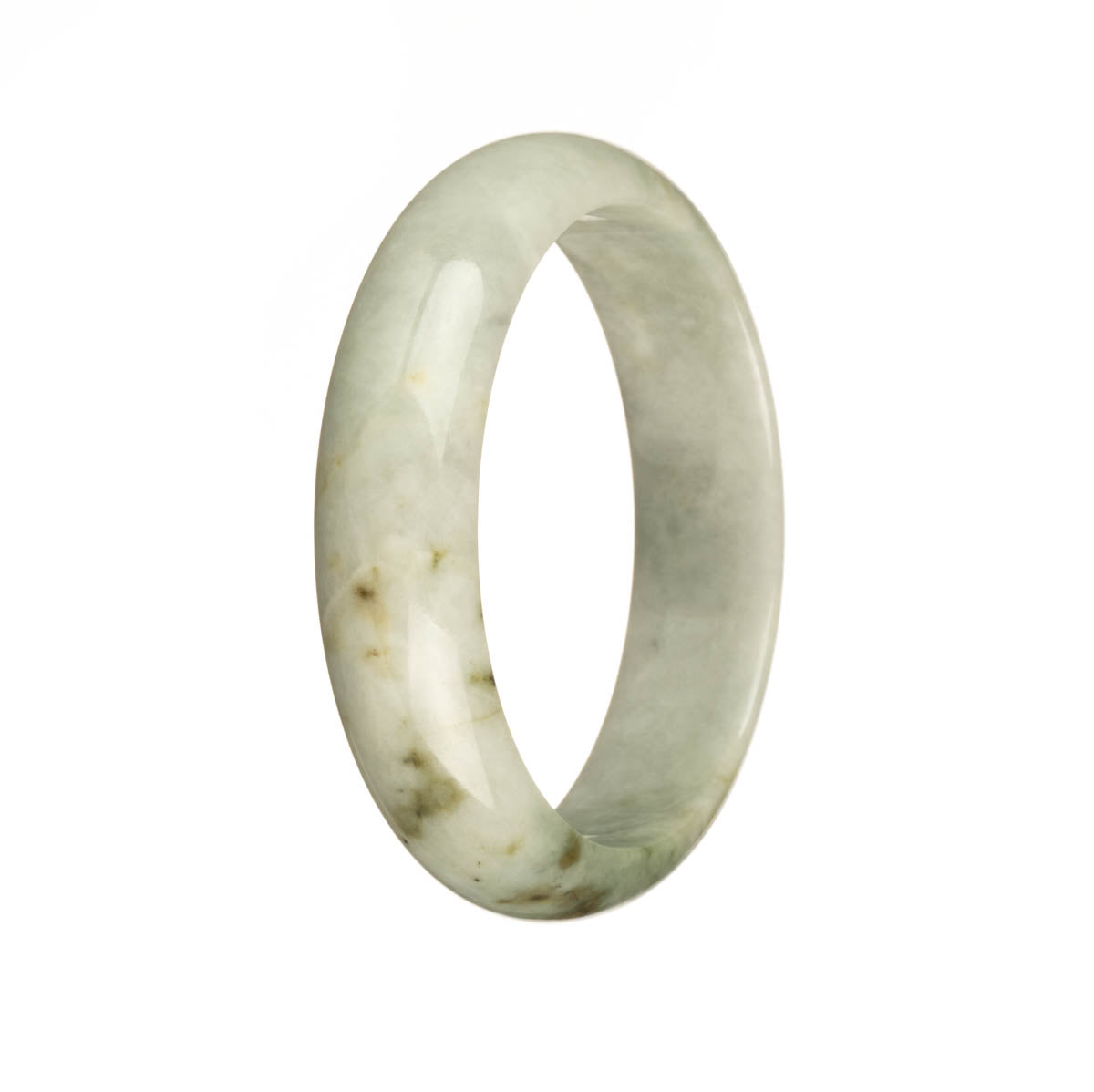 Authentic Grade A White, Pale Green with Brown Spots Burmese Jade Bracelet - 56mm Half Moon