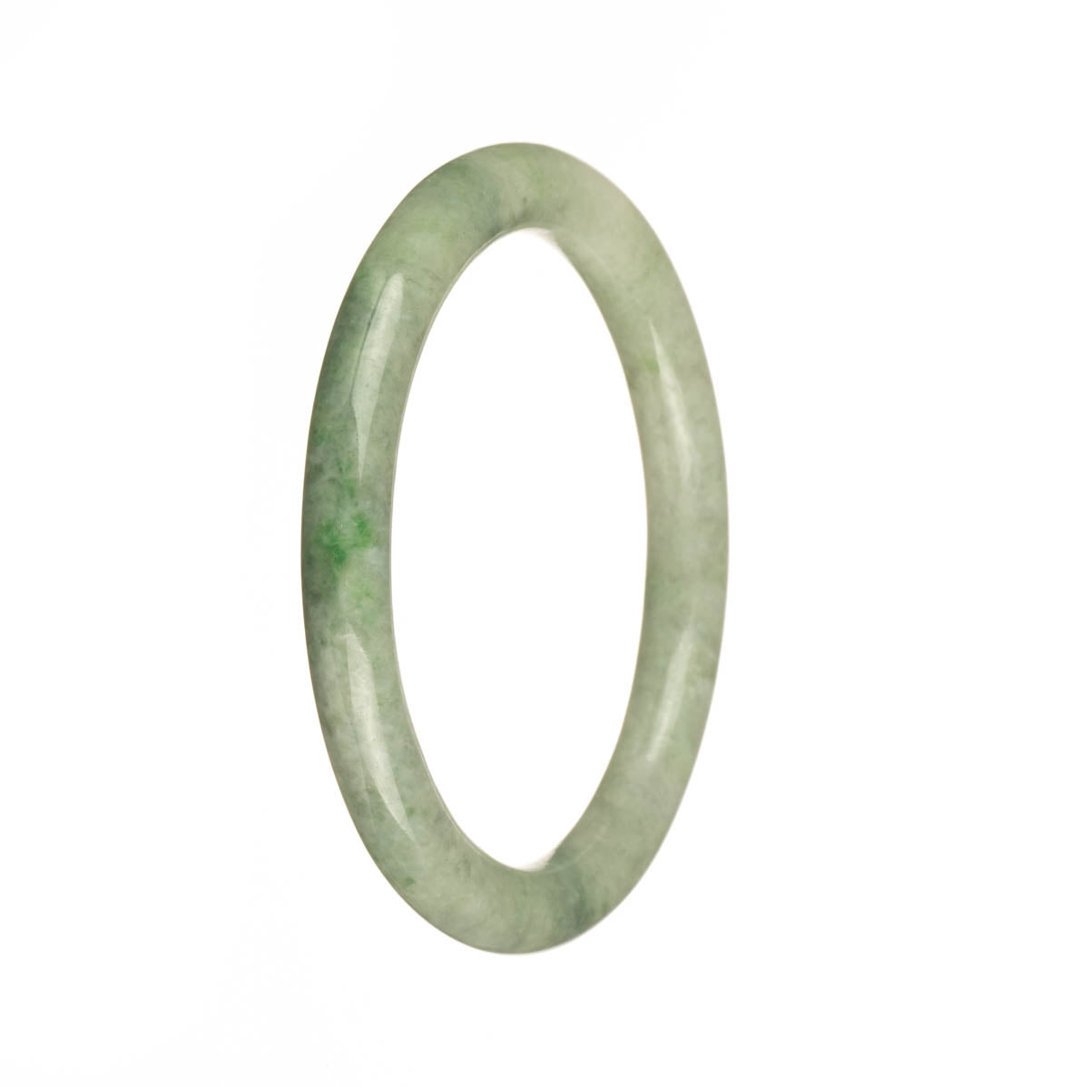Real Grade A Green with Apple Green Spots Jadeite Bangle - 56mm Petite Round