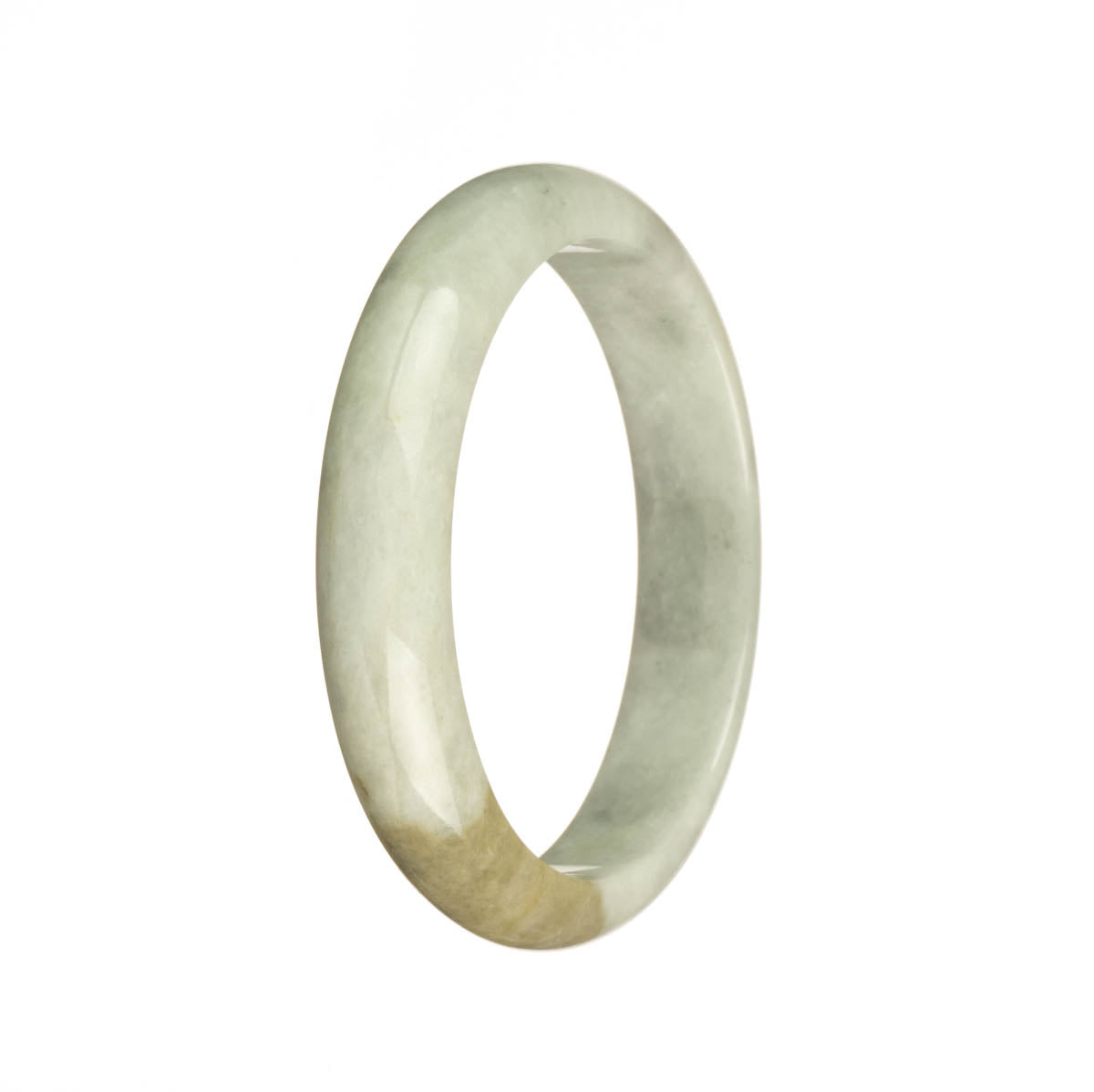 Genuine Type A Pale Green and Brown with Grey Pattern Jade Bracelet - 56mm Half Moon