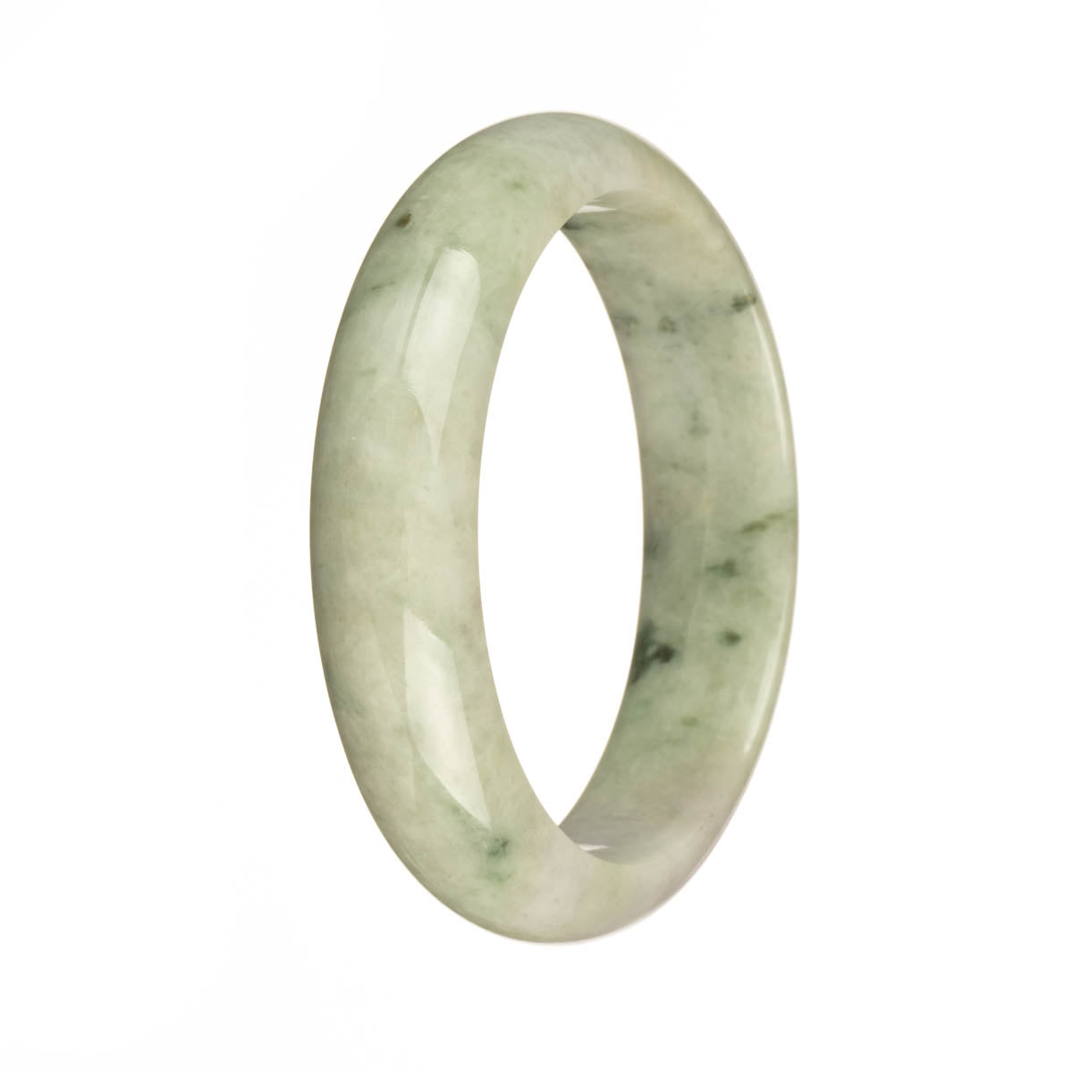 Genuine Grade A Pale Green and White with Dark Green Patterns Jadeite Jade Bangle - 59mm Half Moon