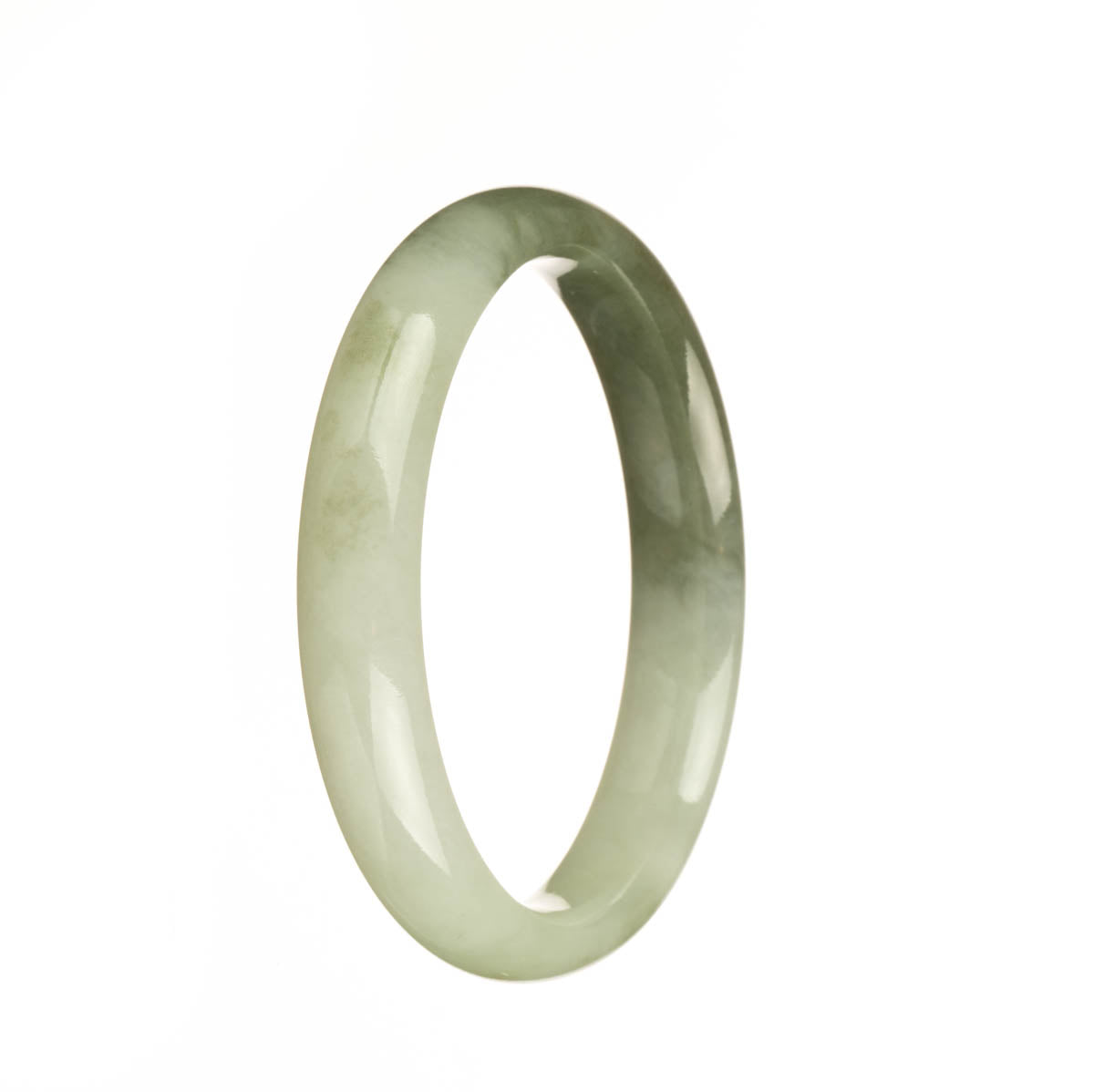Genuine Type A Pale Green and Olive Green Jadeite Bangle - 56mm Half Moon