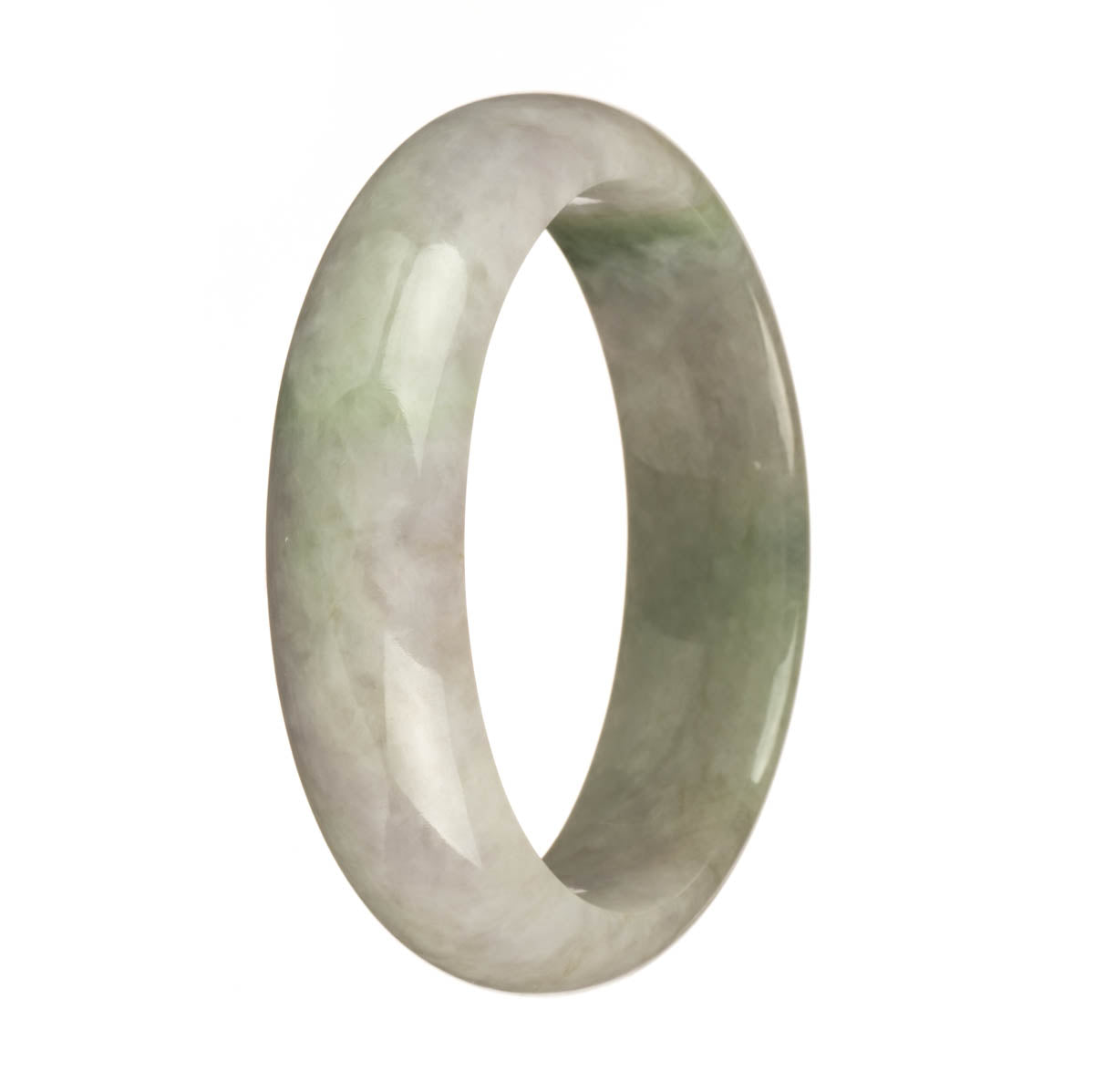 A half-moon shaped jade bracelet with a traditional green pattern, featuring real untreated lavender gemstones.