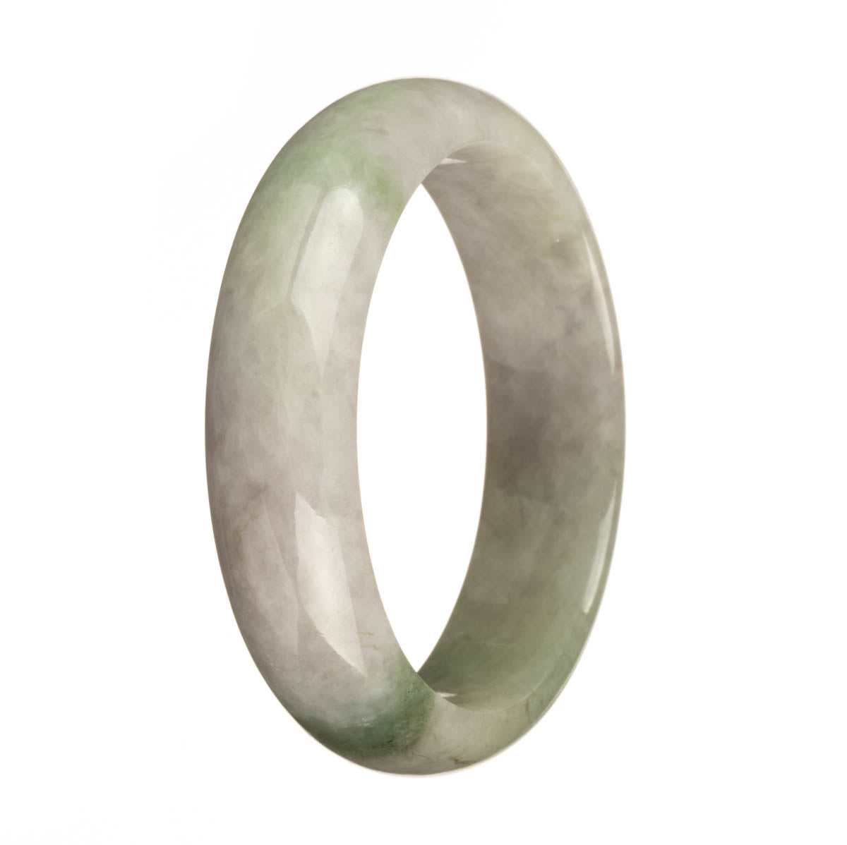 Certified Untreated Lavender with Green Pattern Traditional Jade Bangle - 62mm Half Moon