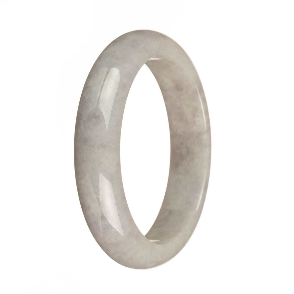 A lavender jadeite jade bangle bracelet in a half moon shape, untreated and genuine, measuring 61mm in size. Perfect for adding a touch of natural beauty to any outfit.