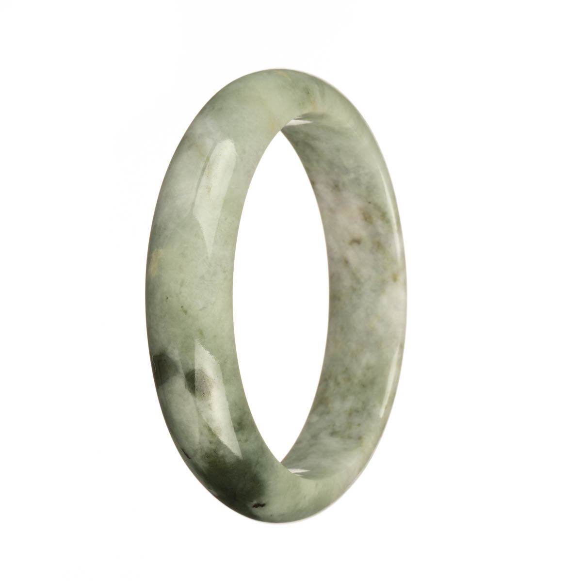 Authentic Natural Grey with Dark Green Patterns and Brown Patches Jadeite Jade Bangle - 59mm Half Moon