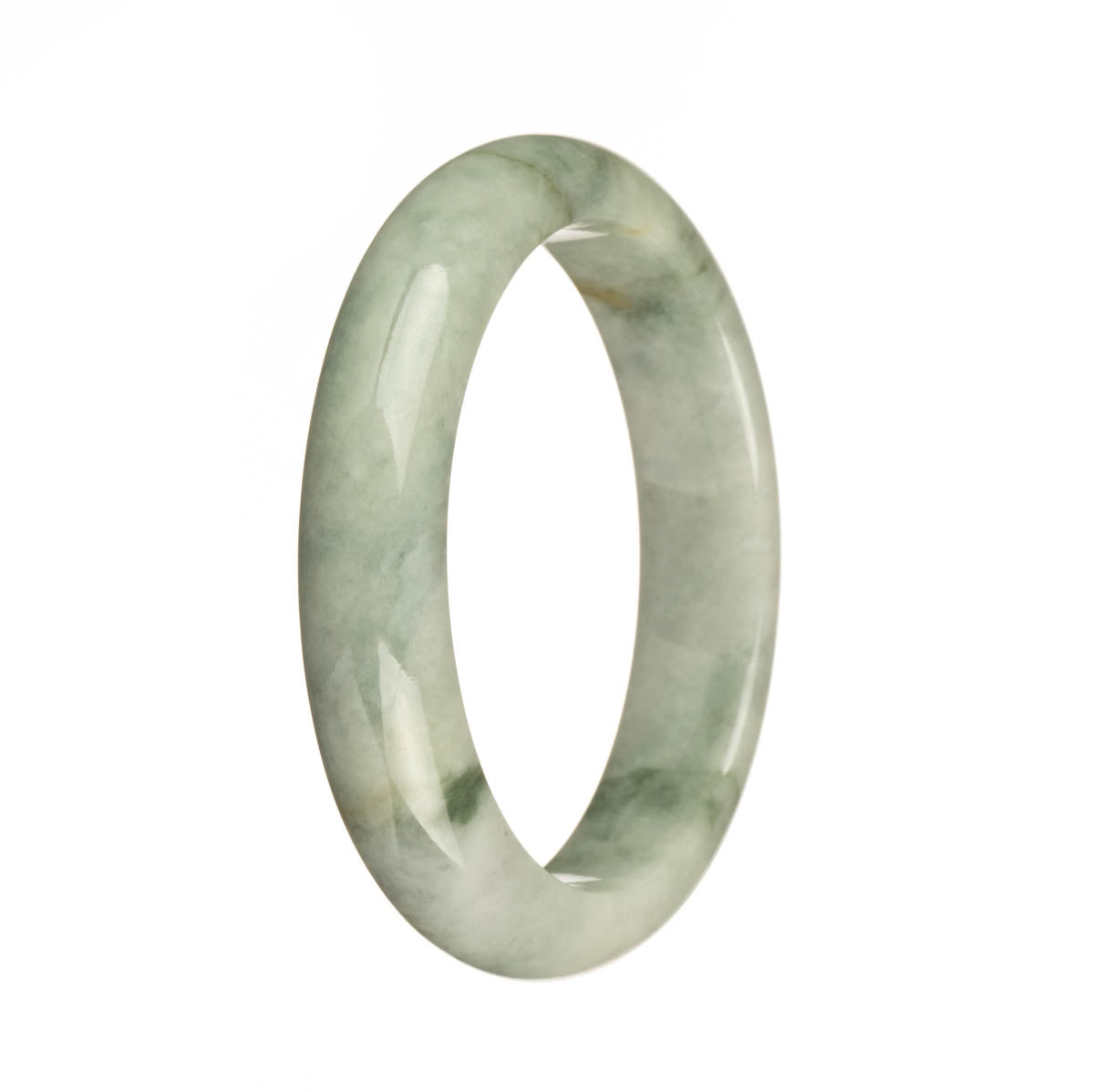 Genuine Natural Pale Green with Dark Green and Brown Patch Burma Jade Bangle Bracelet - 58mm Half Moon