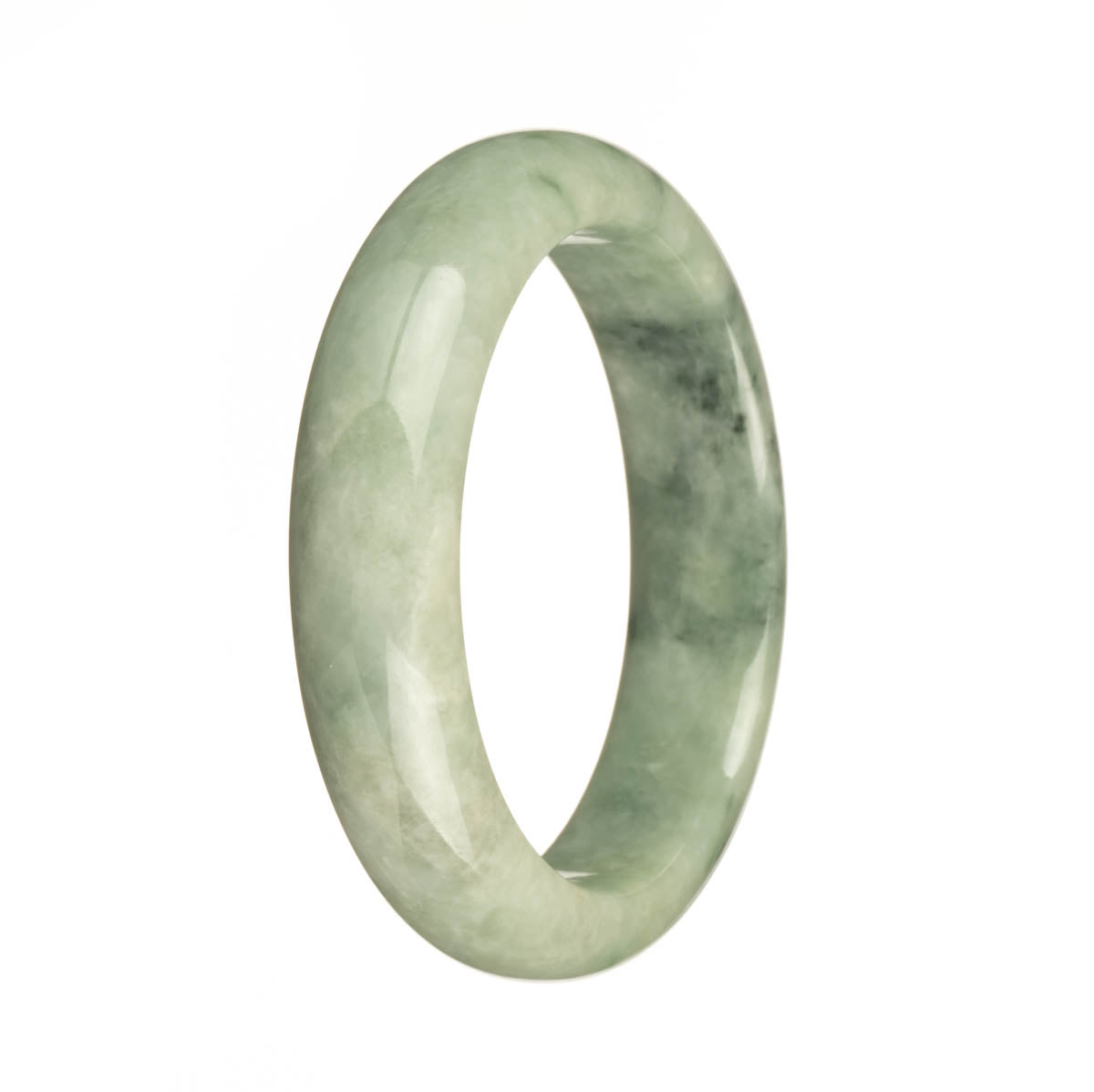 Genuine Grade A Green with Dark Green Patterns and Apple Green Spots Burma Jade Bracelet - 57mm Half Moon