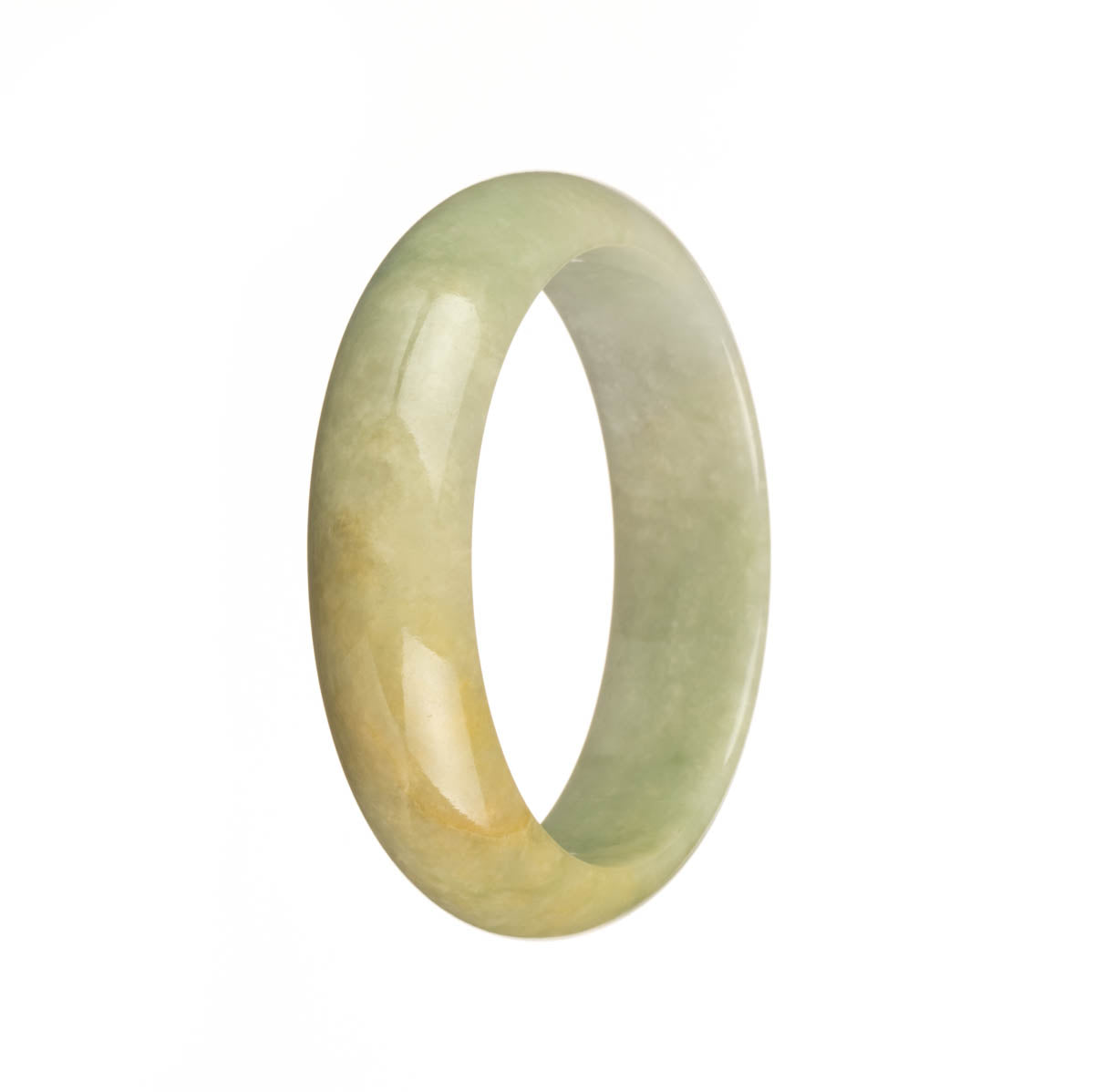 Genuine Grade A Brown, Pale Green and White Traditional Jade Bracelet - 53mm Half Moon
