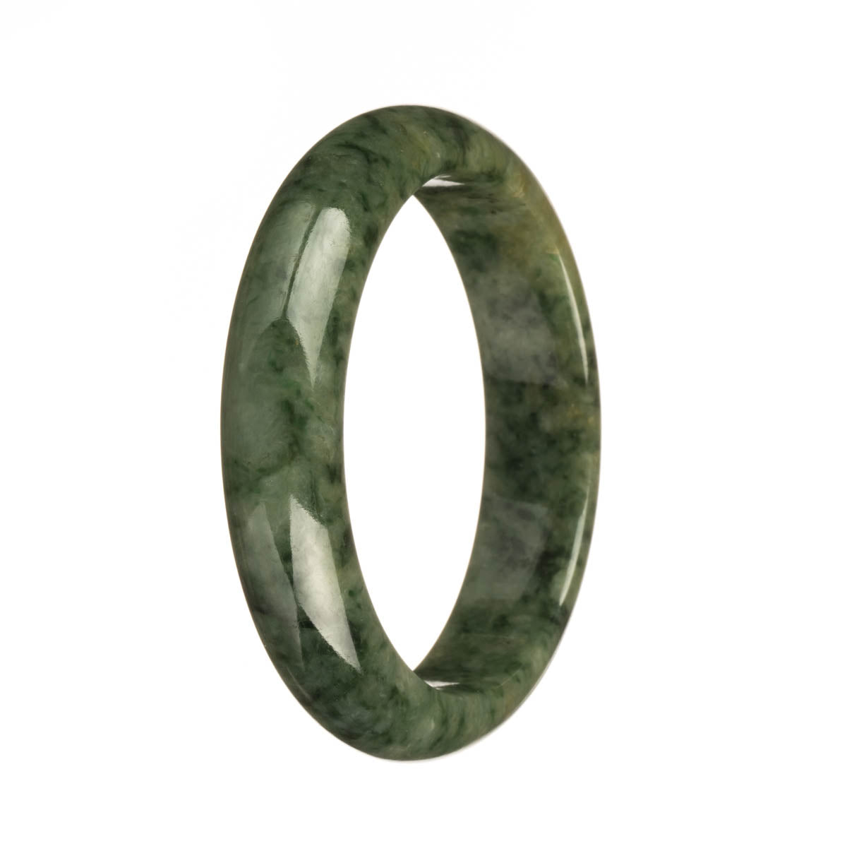 Genuine Grade A Dark Green Pattern Jadeite Jade Bangle Bracelet - 58mm Half Moon
