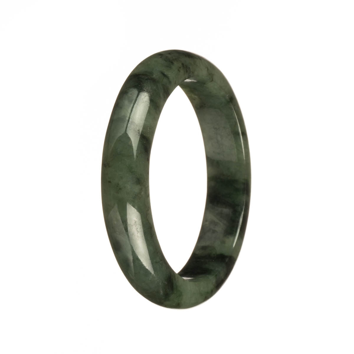 Genuine Natural Dark Green Pattern Burmese Jade Bracelet - 55mm Half Moon