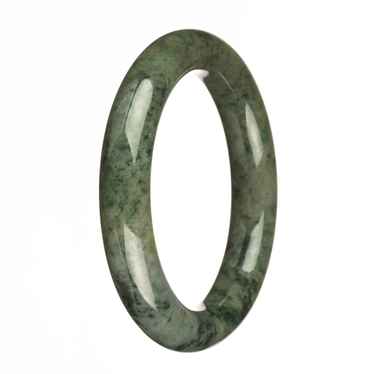 Real Type A Dark Green with Apple Green Patterns Jadeite Jade Bangle Bracelet - 61mm Petite Round