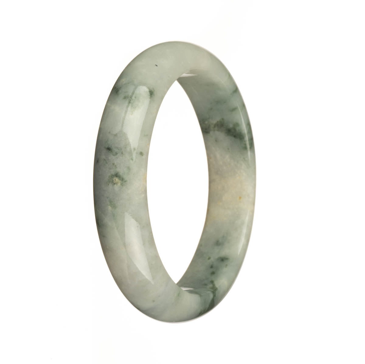Authentic Type A White with Green Pattren Burmese Jade Bangle Bracelet - 58mm Half Moon