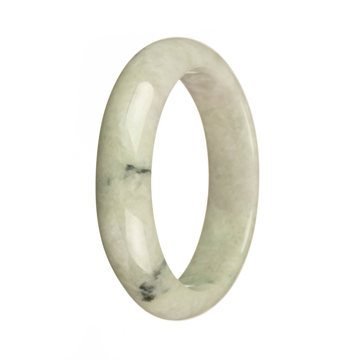 Real Grade A White and Pale Green with Dark Green Pattern Jade Bracelet - 58mm Half Moon