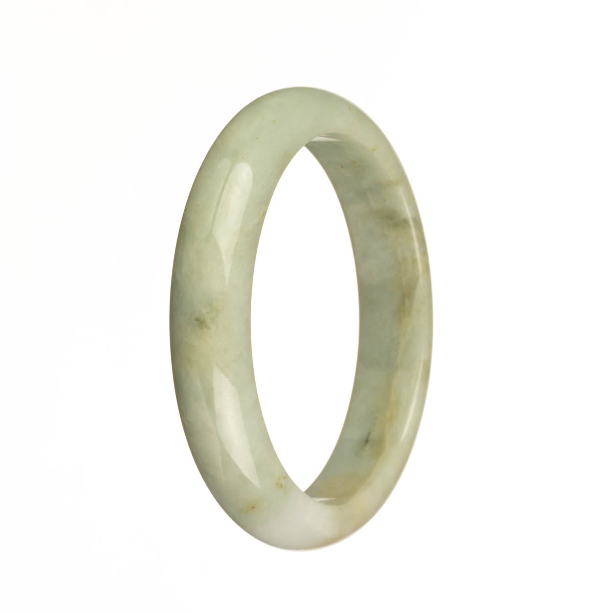 Authentic Untreated Pale Green and White with Yellow Patches Jadeite Jade Bracelet - 57mm Half Moon