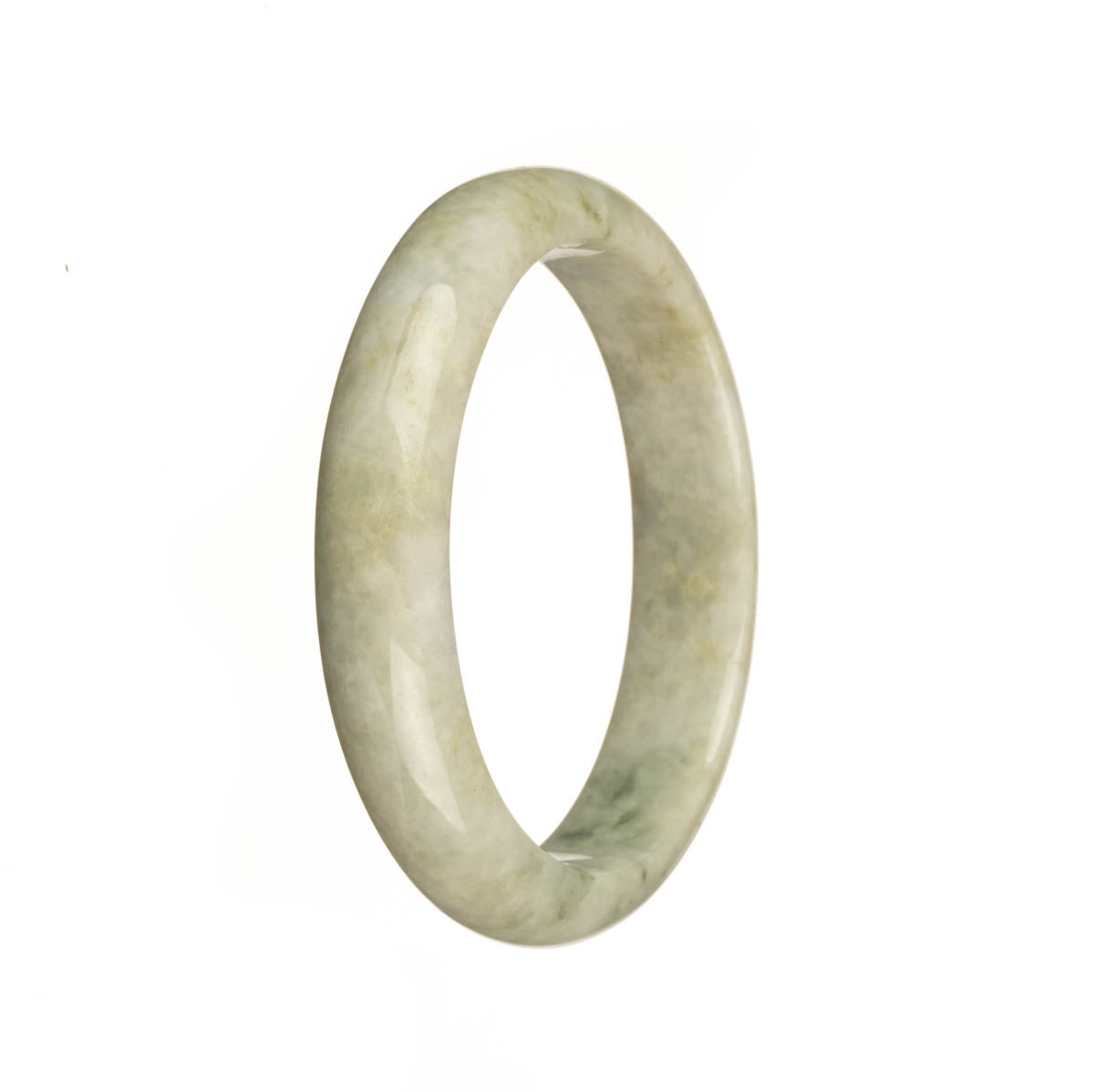 A half moon-shaped, 54mm grey jade bracelet with a natural and certified design from MAYS GEMS.