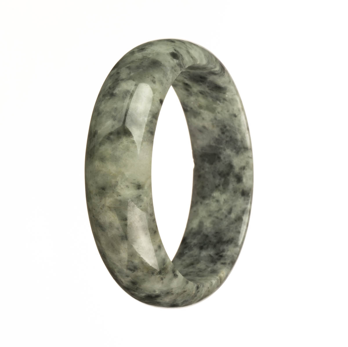 Authentic Natural Grey Pattern Traditional Jade Bangle Bracelet - 59mm Half Moon