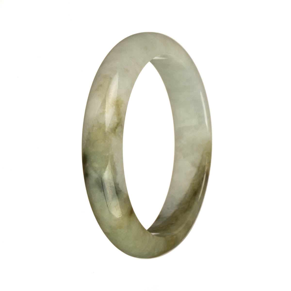 Genuine Grade A Grey and Olive Green Traditional Jade Bangle Bracelet - 59mm Half Moon