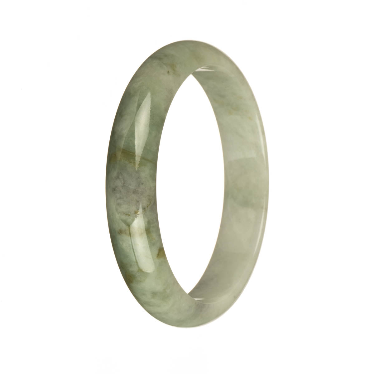 Genuine Grade A White and Light Grey with Brown and Green Patterns Burma Jade Bangle Bracelet - 59mm Half Moon