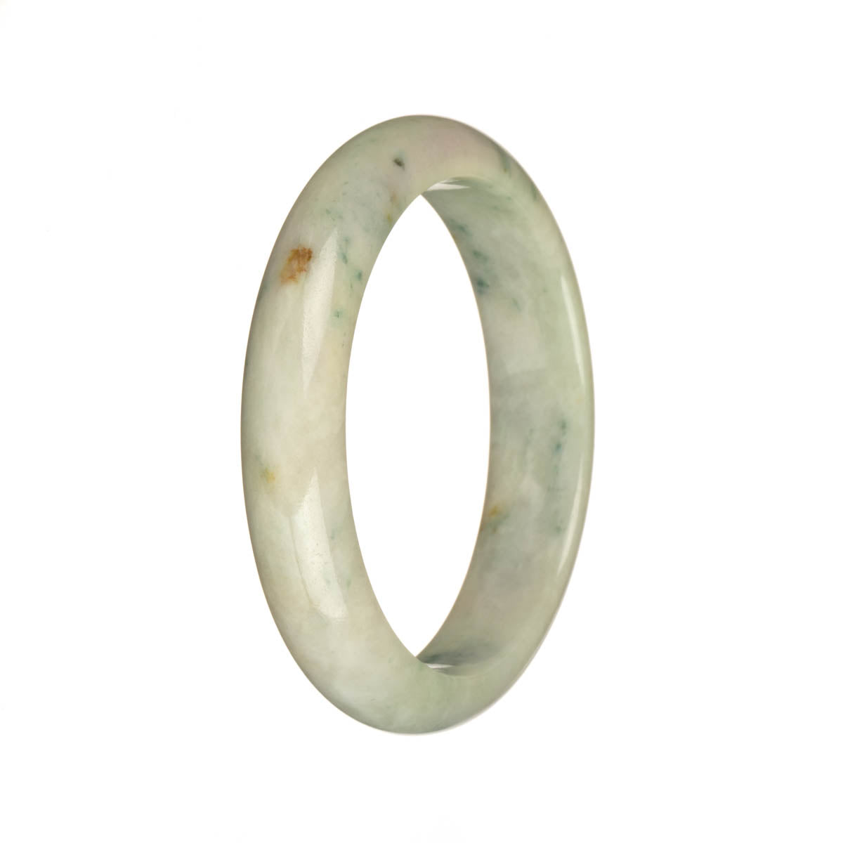 Certified Grade A White with Green and Red Patterns Jade Bracelet - 55mm Half Moon