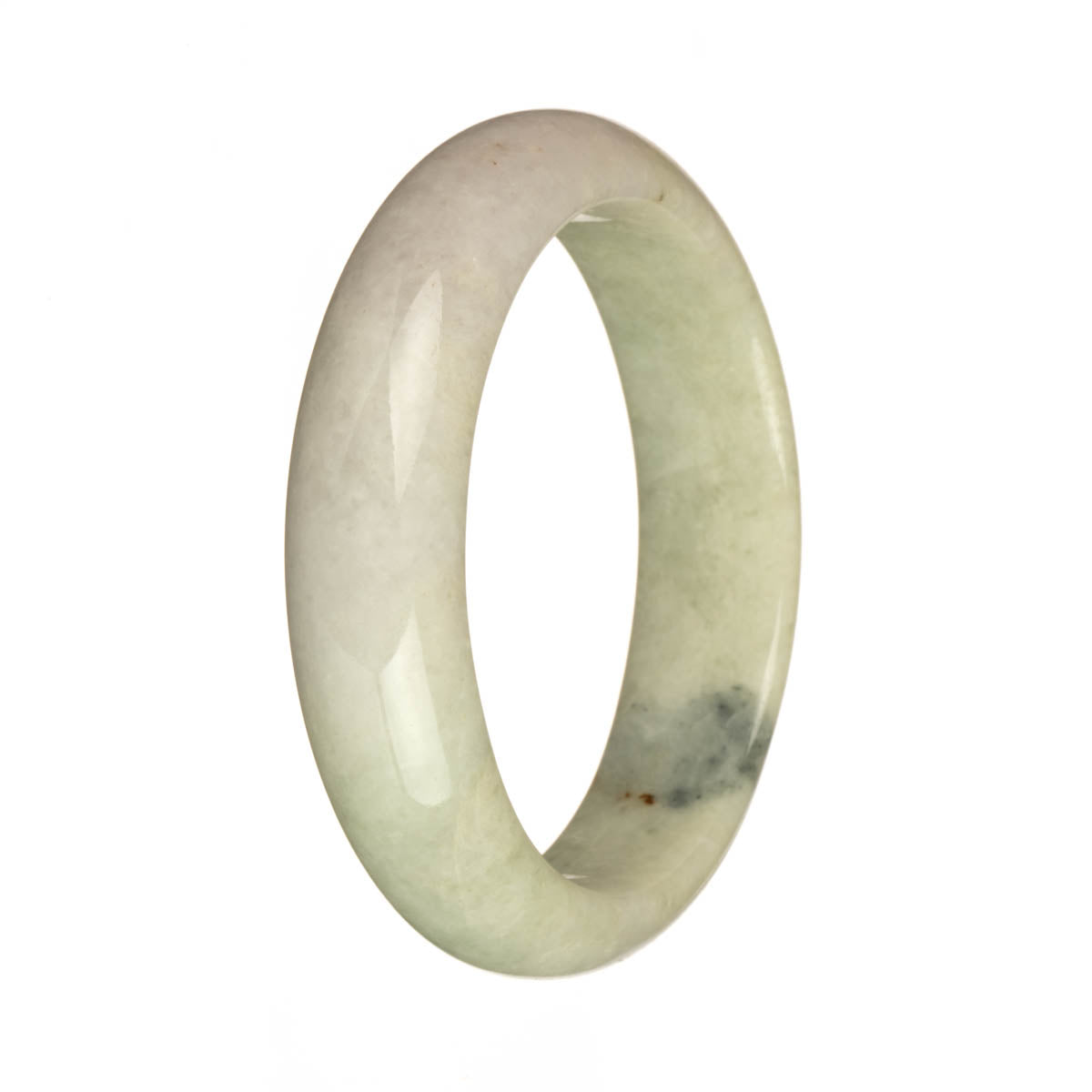 Genuine Grade A Pale Green and Pale Lavender with Deep Green Patch Traditional Jade Bangle - 58mm Half Moon