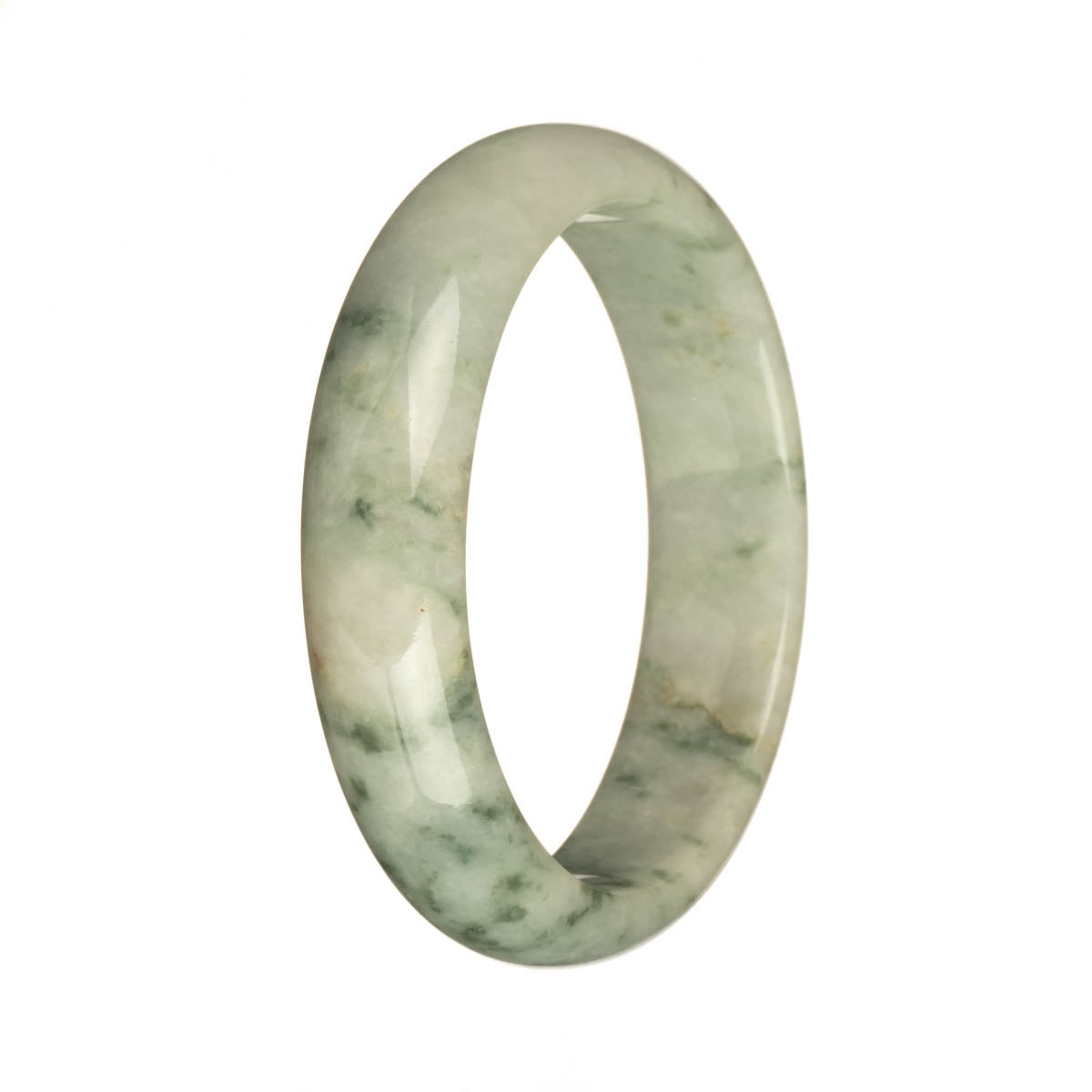 Real Natural White with Green Patterns and Red Spots Burma Jade Bracelet - 58mm Half Moon