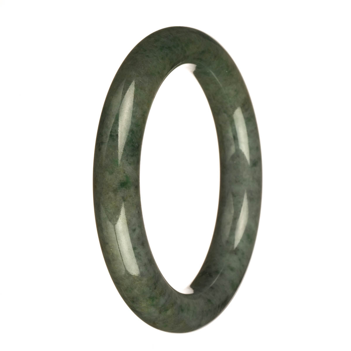 Real Grade A Grey with Apple Green Patterns Burma Jade Bracelet - 61mm Round