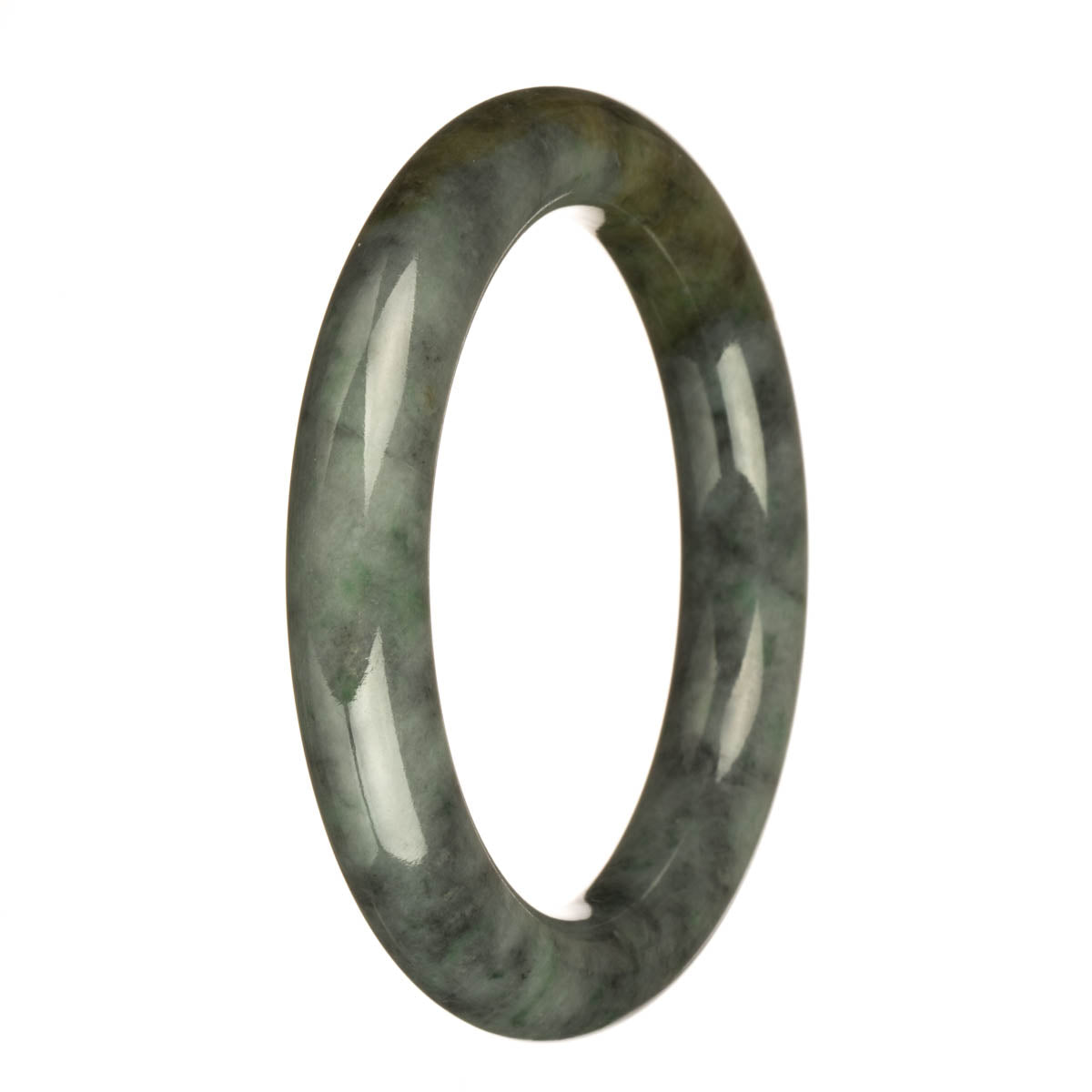 Authentic Grade A Grey with Apple Green, Brown, and Grey Patterns Burma Jade Bangle Bracelet - 61mm Round