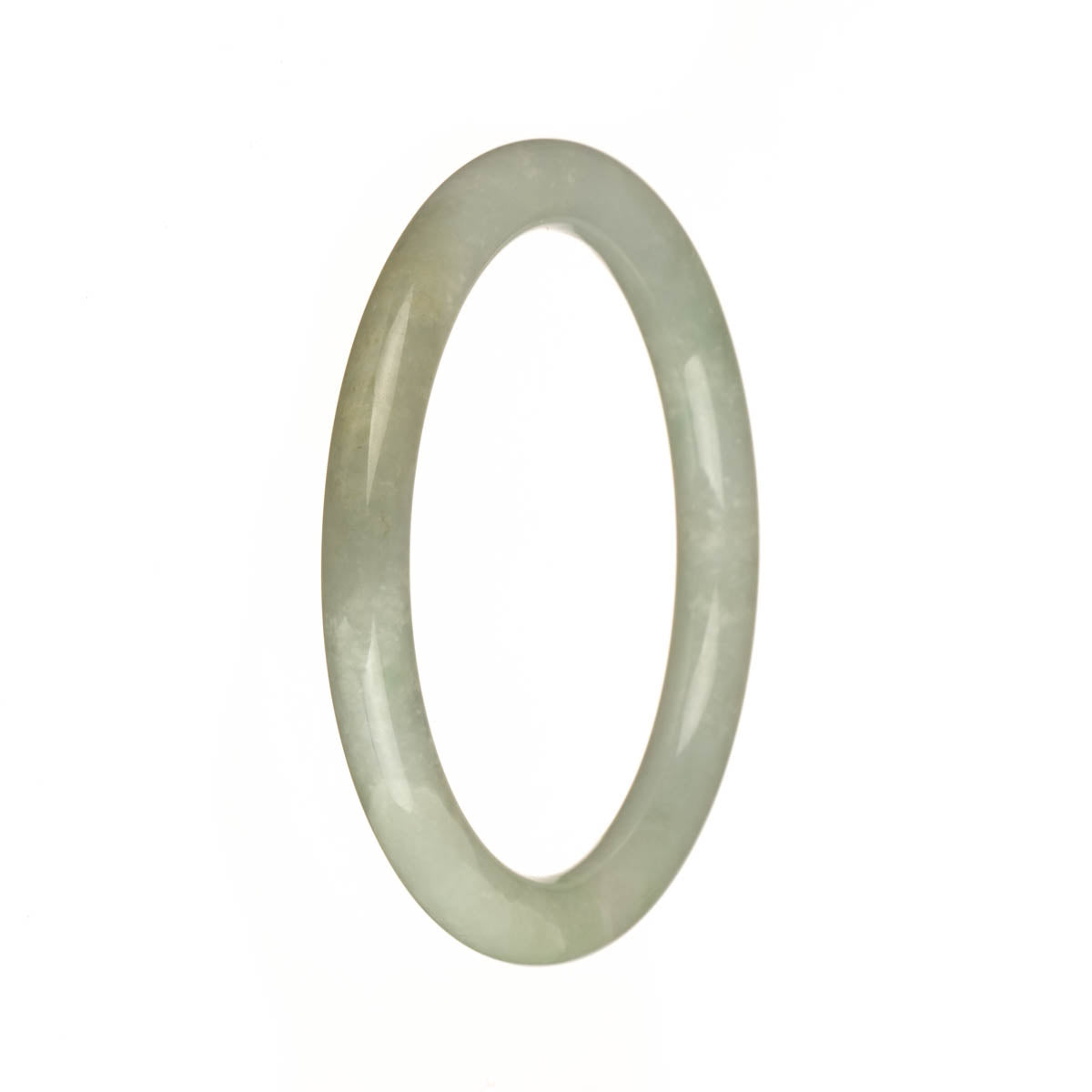 A small round jade bracelet with a natural white color and green spots.