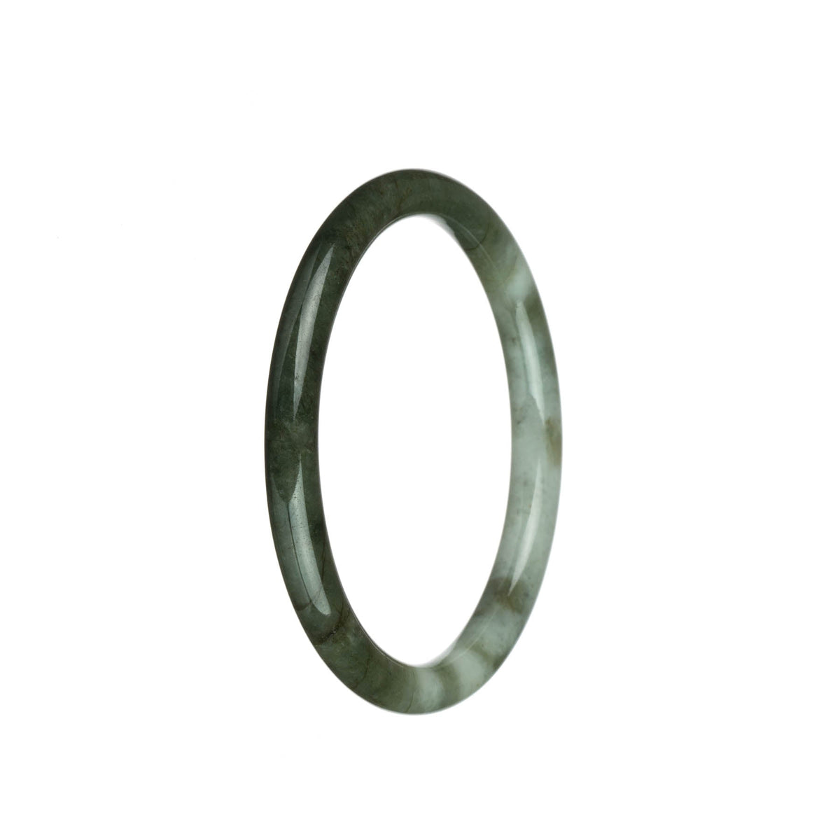 Certified Natural Olive Green and White Traditional Jade Bangle - 61mm Petite Round