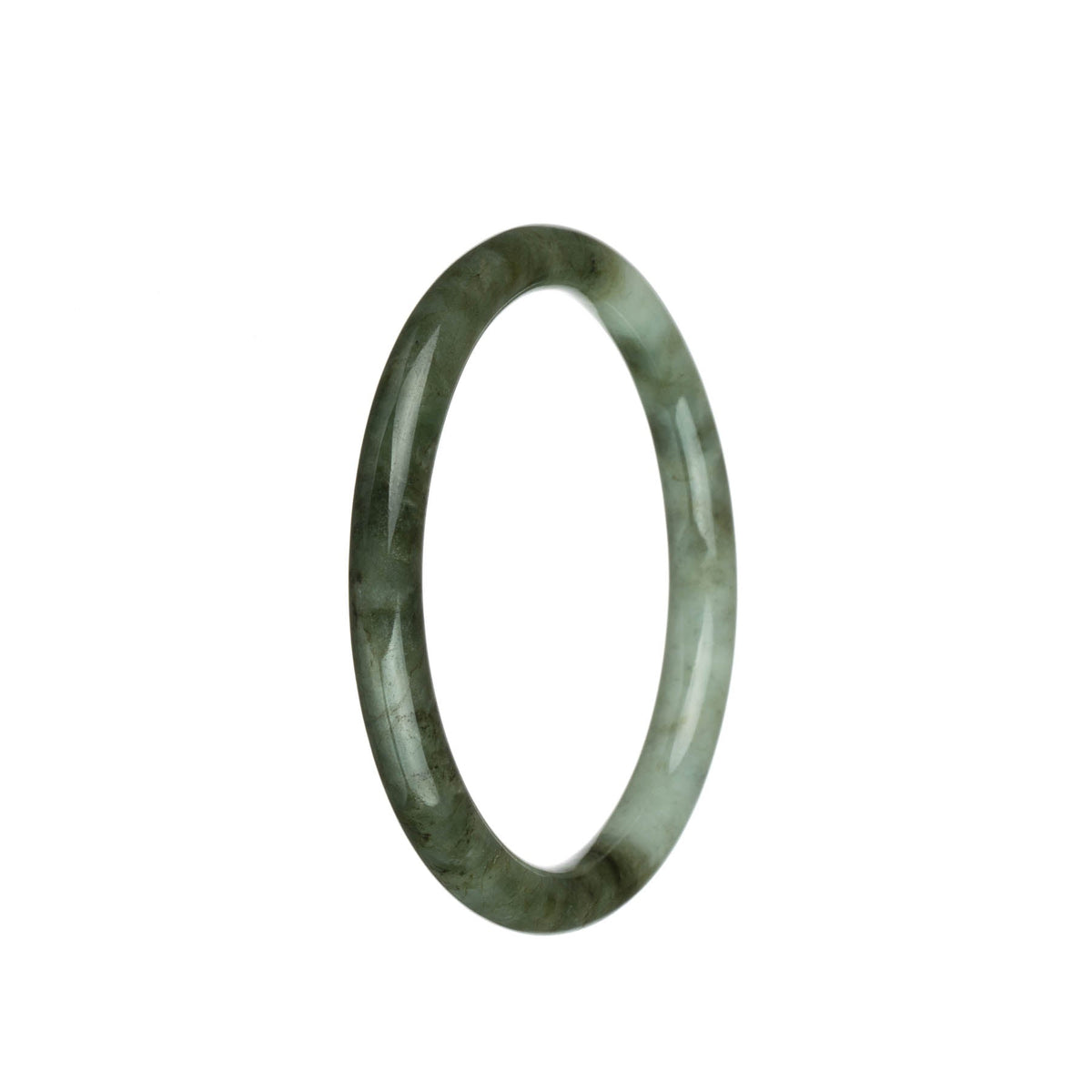 Authentic Grade A Olive Green with Pale Green Traditional Jade Bangle - 61mm Petite Round