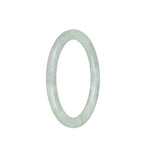A close-up of a small, round white traditional jade bracelet. The bracelet is made of certified grade A jade and measures 59mm in size. It features a smooth and polished surface, showcasing the natural beauty of the jade stone. The bracelet is offered by MAYS GEMS.