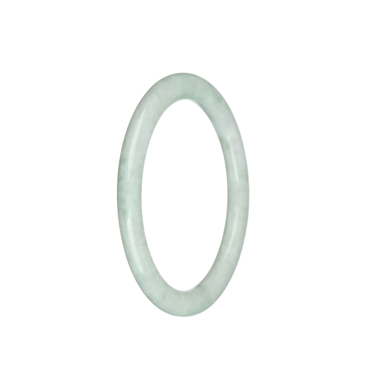 A close-up photo of a petite round jade bangle, made from high-quality pale green Burmese jade. The bangle has a smooth and polished surface, showcasing its natural beauty.